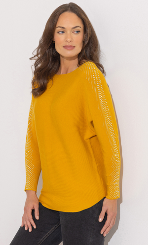 Embellished Batwing Knitted Top - Mustard