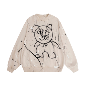 Graffiti Teddy Bear Vintage Washed Cotton Abstract Crewneck (S)