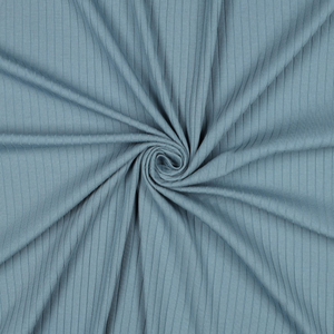 Tissu jersey coton léger côtelé - Bleu jeans