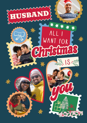Husband All I Want For Christmas Is You Typography Photo Upload Card
