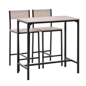 HOMCOM Set de Mesa de Bar y 2 Taburetes Estilo Industrial Marco de Metal para Cocina Salón Natural y Negro