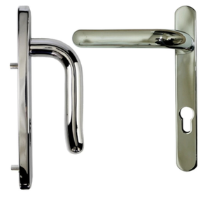 UAP 92mm PZ Door Handle 219mm Backplate 122mm Screw Holes Polished Silver