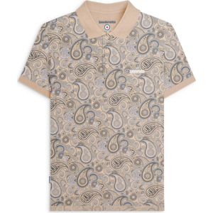 Lambretta Mens Paisley Brand Three Button Retro Polo Shirt Top - XL / Stone
