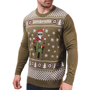 Lambretta Mens Christmas Jumper - L / Khaki/Santa