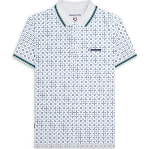 Lambretta Mens Geometric Allover Print Polo Shirt - S / White/Navy/Smoke