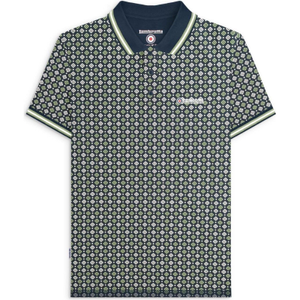 Lambretta Mens Geometric Allover Print Polo Shirt - S / Navy/Basil