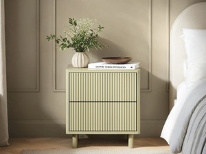 SOLACE+CO Velmor 2 Drawer Ribbed Bedside Table Olive Green
