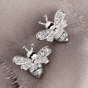 Tempest Meadow Silver Pave CZ Bee Stud Earrings