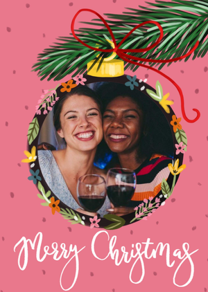 Illustration Of A Bauble With A Photo Frame On A Pink Background Photo Upload Christmas Postcard