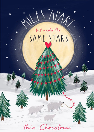 Miles Apart Christmas Tree and Polar Bears Postcard
