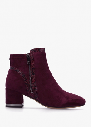 Pesar Burgundy Snake Trim Block Heel Ankle Boots
