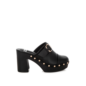 Septim Genuine Leather Studded Clog Heels In Black By Rag & Co (7 UK)