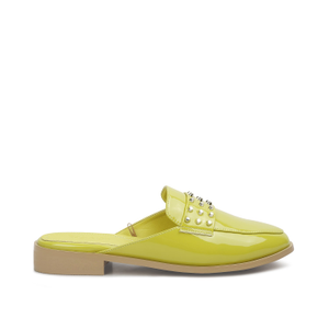 Yashta Lime Green Patent Studded Flat Mules By Rag & Co (5 UK)