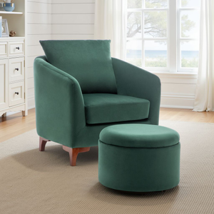 Velvet Bottle Green Angela Accent Tub Chair with Ottoman