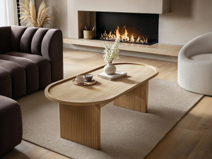 SOLACE+CO Varm Ribbed Wooden Oval Coffee Table