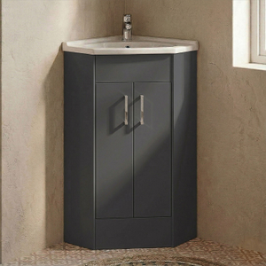 Hamstall Floor Standing 2 Door Bathroom Corner Vanity Basin Unit, 837 x 590 x 415mm, Dark Grey
