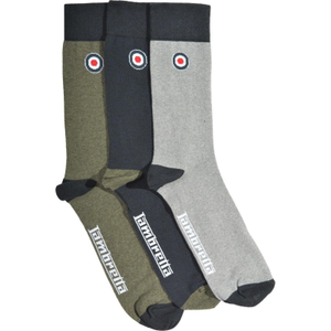 Lambretta Mens 3 Pack Crew Socks - Grey/Navy/Khaki - OS - One Size / Grey/Navy/Khaki