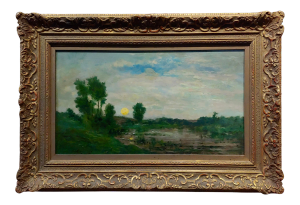 Charles Francois Daubigny - Barbizon School Sunset Landscape- Oil Painting