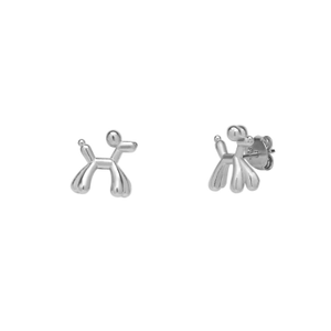 Balloon Dog Poodle Stud Earring Sterling Silver - Silver