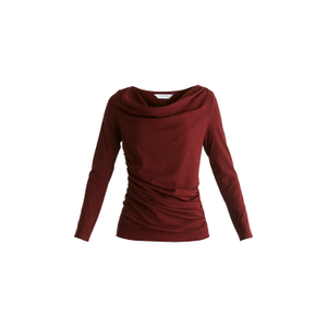 Ruched Jersey Top With Draped Neck In Burgundy (M)