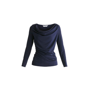 Ruched Jersey Top With Draped Neck In Navy (XL)