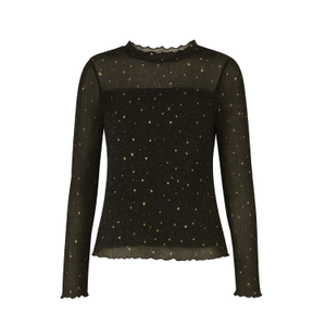 Yumi Black Mesh Star Print Long Sleeve Top (XL)