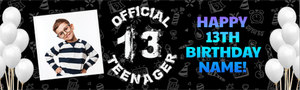 Personalised 13th Birthday Banner - Black &amp; White Balloons - Add Text &amp; 1 Photo