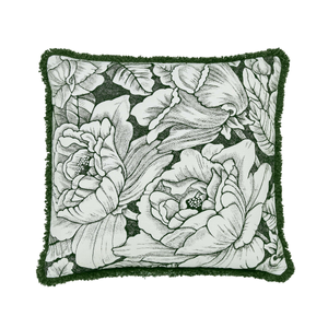 Hibiscus Fringed Edge Cushion 50cm x 50cm, Green