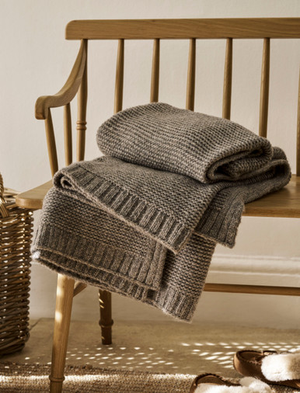 Bartley Throw Cable Knit - Wool, Grey