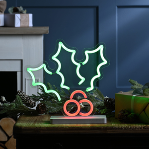 30cm LED Neon Flex Christmas Decoration Holly and Berries