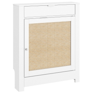 HOMCOM Cubre Radiadores con Puerta Abatible y Ratán Compartimento Diseño Bohemio para Salón Dormitorio Blanco