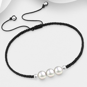 Signature Silver Bead & Three White Pearl Toggle Bracelet