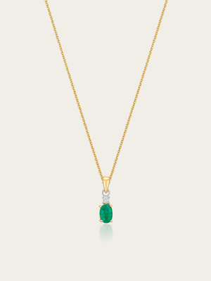 Elsa Natural Emerald & Diamond 9K Yellow & White Gold Oval Drop Pendant