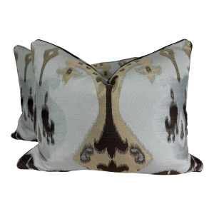 Woven Silk Ikat in Blue/Brown 16"x20" Pillows-a Pair