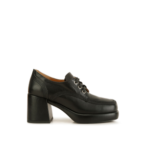 Quecha Leather Block Heel Oxfords In Black By Rag & Co (7 UK)