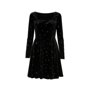 Yumi Black Starburst Foil Print Long Sleeve Skater Dress (L)