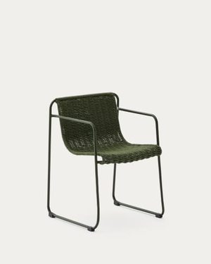 Maurina stackable chair in green galvanised steel and green rope cord