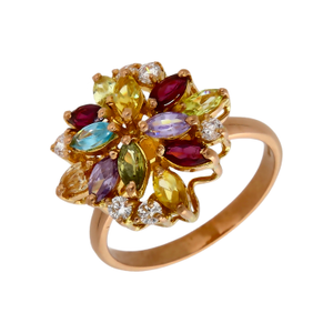 Pre-Owned 18ct Yellow Gold Multi Gemstone Set Cluster Ring