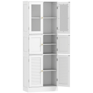 HOMCOM Columna de Baño Estrecha con Puertas de Vidrio Puertas de Lamas Estantes Ajustables 60x30x170 cm Blanco