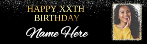 Personalised Teen Party Banner - Black &amp; Gold - Custom Text &amp; 1 Photo