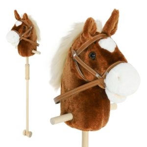 AIYAPLAY Cabeza de Caballo con Palo de Madera Sonidos y Ruedas Caballo de Juguete 95 cm de Altura Marrón