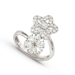 Sweet Madame Silver CZ Double Flower Ring