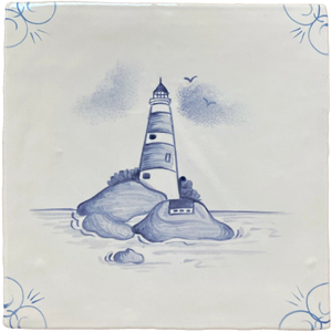 Traditional English Delft Lighthouse Tile