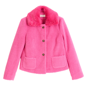 Apple Borg Faux Fur Collar Cropped Jacket – Pink (L)