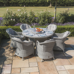 Maze - Oxford 6 Seat Round Dining Set with Heritage Dining Chairs & Woven Lazy Susan - Ceramic Glass
