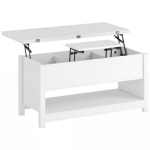 HOMCOM Mesa de Centro Elevable y Extensible con Compartimentos Ocultos Estante Abierto 100x90x62 cm Blanco