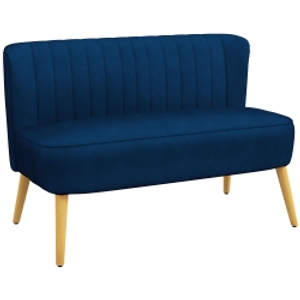 HOMCOM Sofá de diseño retro de 2 plazas, patas de madera, 117x56,5x77 cm, Azul