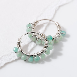 Signature Silver Amazonite Beaded IMERAKI Hoop Earrings