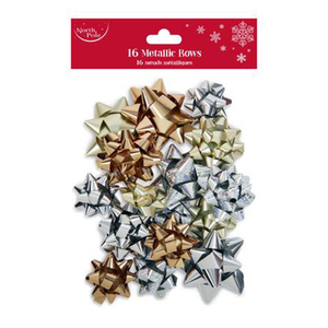 Silver and Gold Metallic Christmas Gift Ribbon Bows - Pack of 16