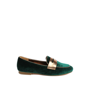 Malta Penny Strap Velvet Loafers In Green By Rag & Co (6 UK)